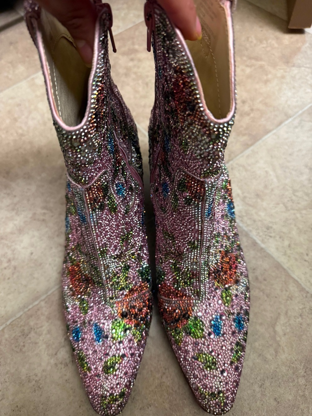 Betsey Johnson Pink Floral Crystal Western Booties Sz: 9.5 M - Picture 2 of 10